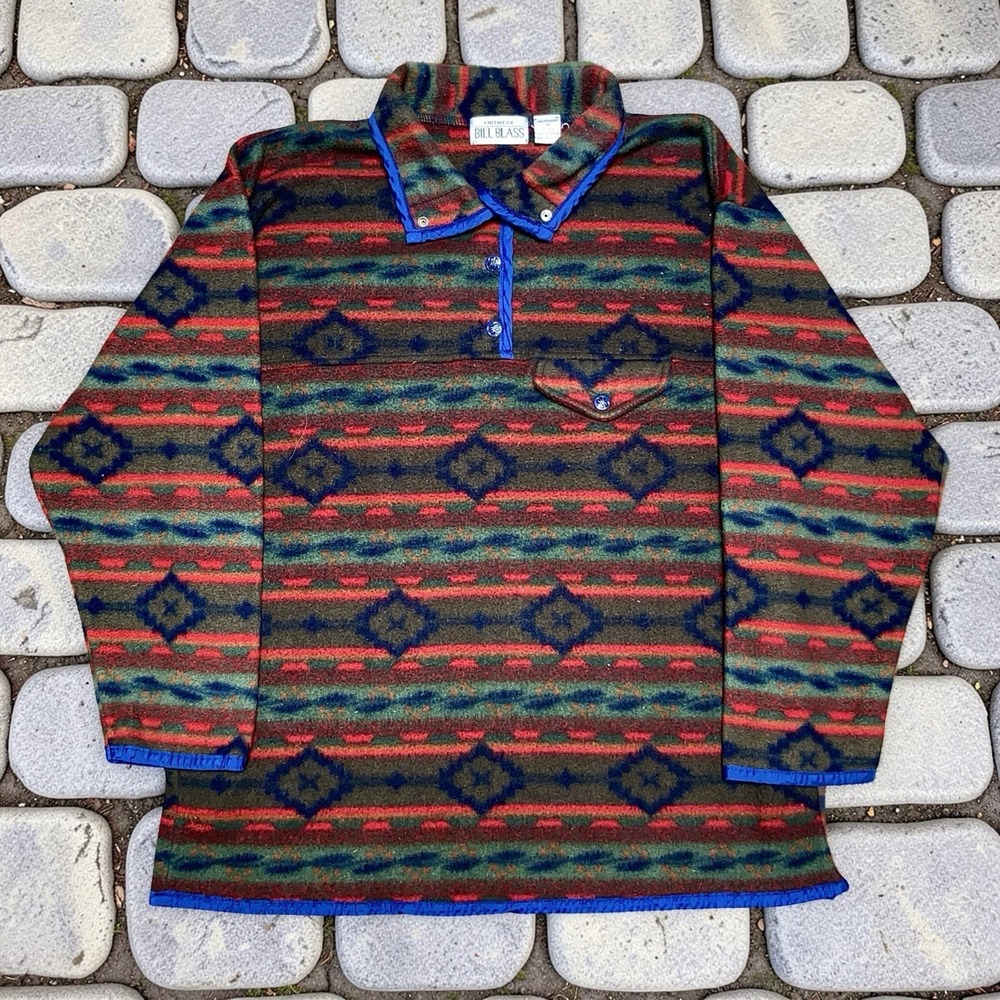Vintage Bill Blass Aztec Southwestern Fleece Jacket Men's Size M Multicolor 90s